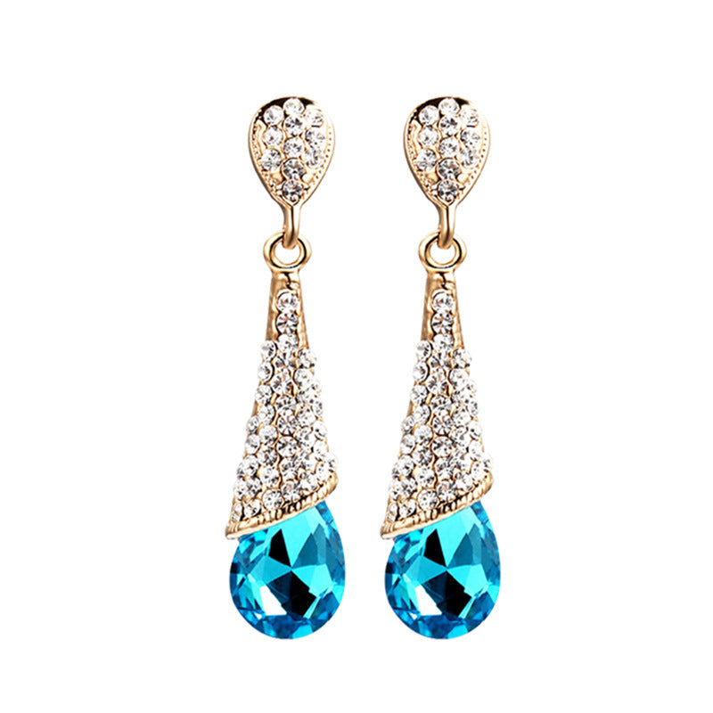 Women's Fashion Long Crystal Wedding Water Drop Rings