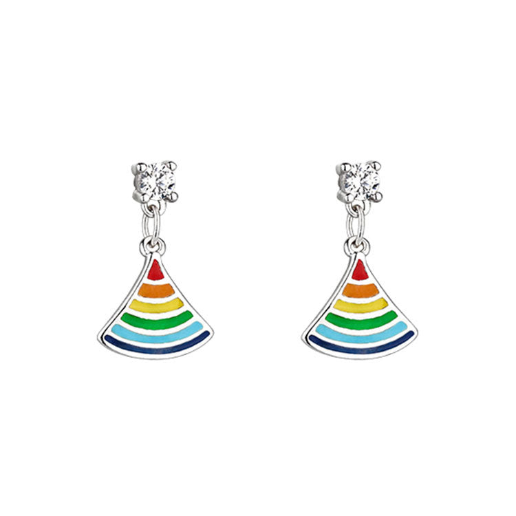 Sterling Sier Rainbow Fan Fashion Rhinestone Earrings