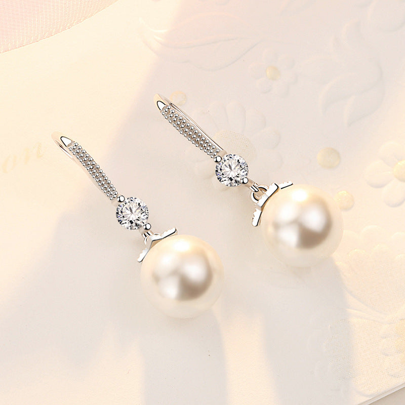 Pearl Female Eardrop White Copper Sier Plated Earrings