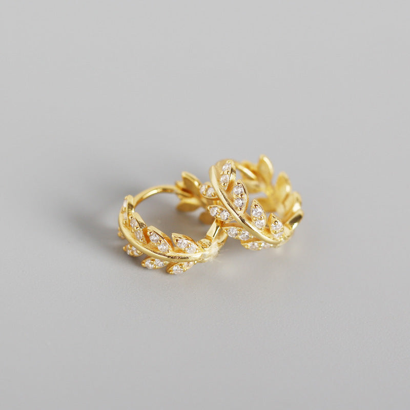 Wind Olive Leaf Diamond Sterling Sier Earrings