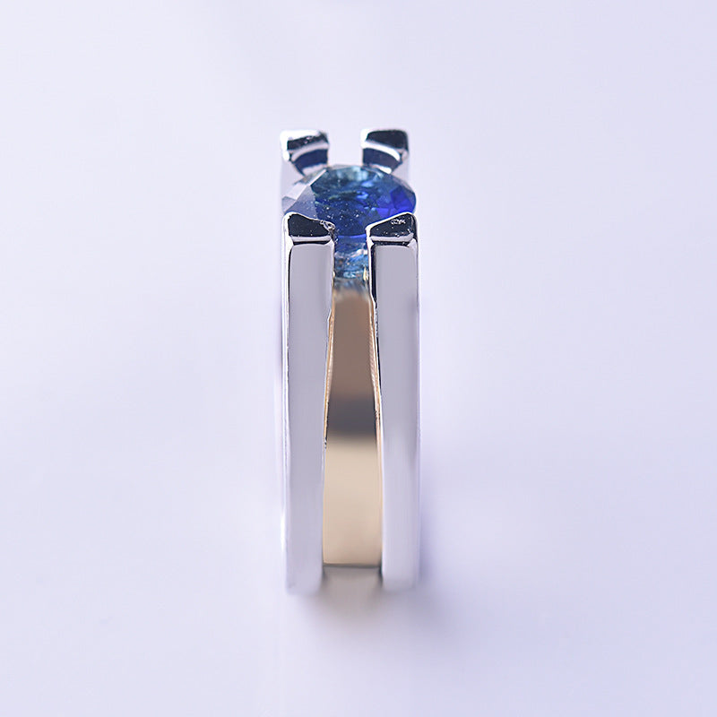 Inlaid Sapphire Artificial Diamond Gold Two-color Rings