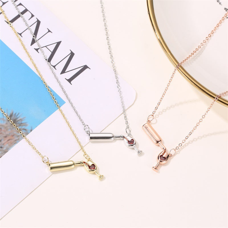 Personality Heart Shape With Diamond Red Goblet Necklaces
