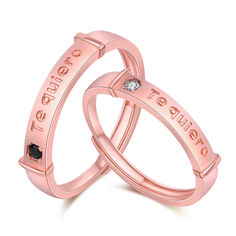 Women's & Men's & Rose Gold Plated Couple And Open Letters Rings