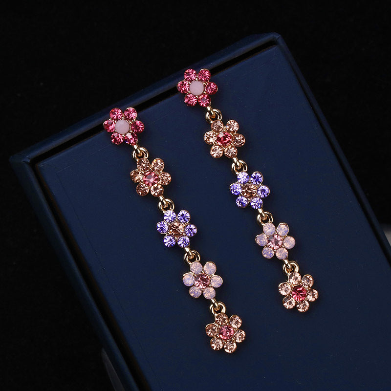 Women's Needle Color Rhinestone Flower For Temperamental Earrings
