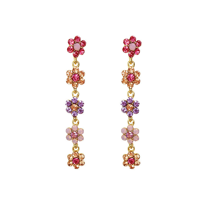 Women's Needle Color Rhinestone Flower For Temperamental Earrings