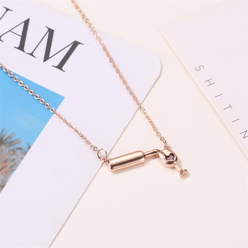 Personality Heart Shape With Diamond Red Goblet Necklaces