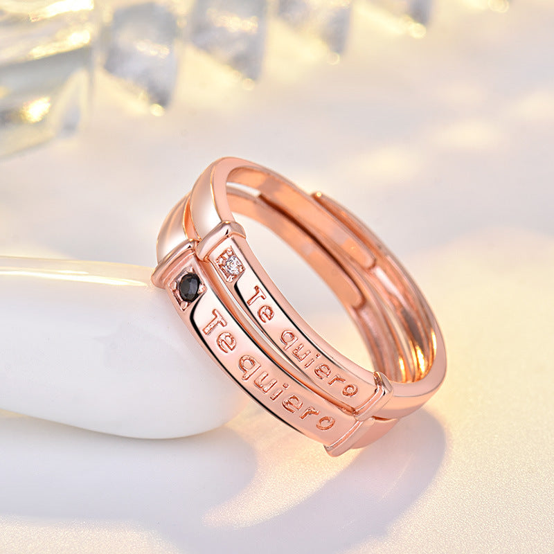 Women's & Men's & Rose Gold Plated Couple And Open Letters Rings