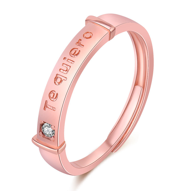Women's & Men's & Rose Gold Plated Couple And Open Letters Rings
