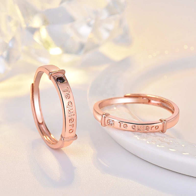 Women's & Men's & Rose Gold Plated Couple And Open Letters Rings