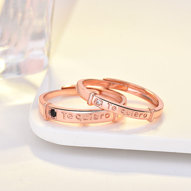 Women's & Men's & Rose Gold Plated Couple And Open Letters Rings