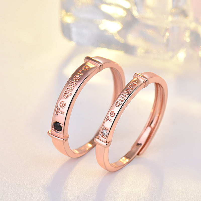 Women's & Men's & Rose Gold Plated Couple And Open Letters Rings