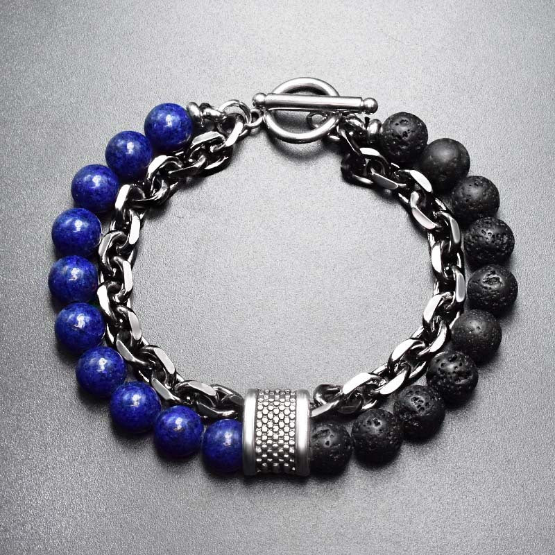 Men's Frosted Map Stone String Beads Metal Bracelets