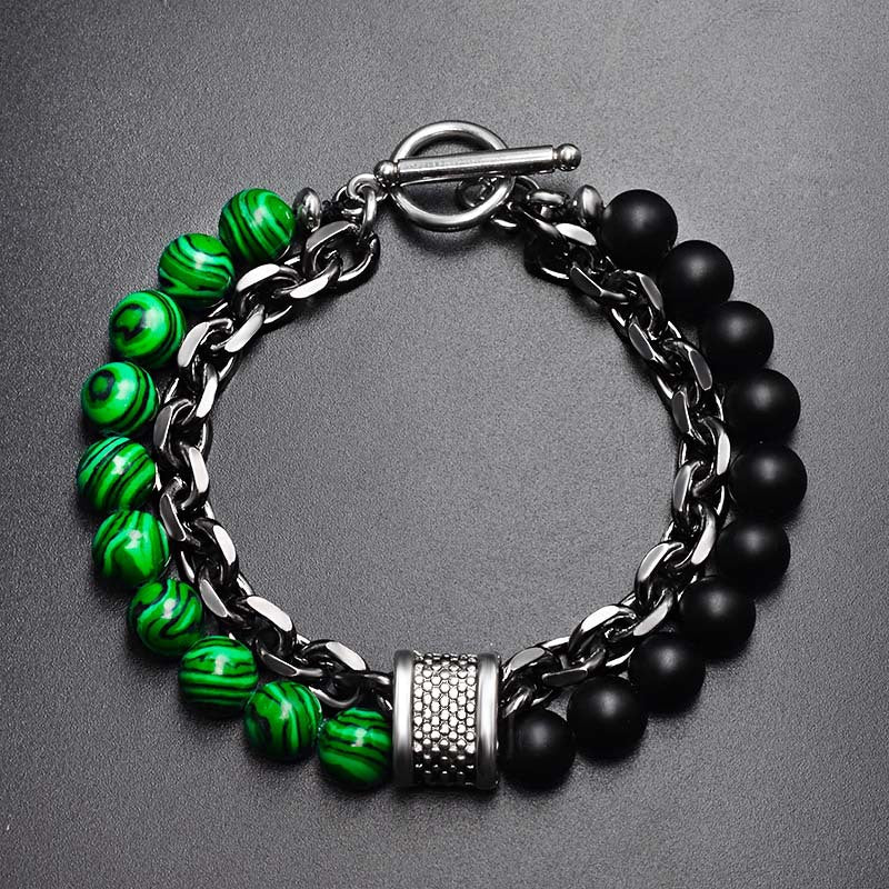 Men's Frosted Map Stone String Beads Metal Bracelets