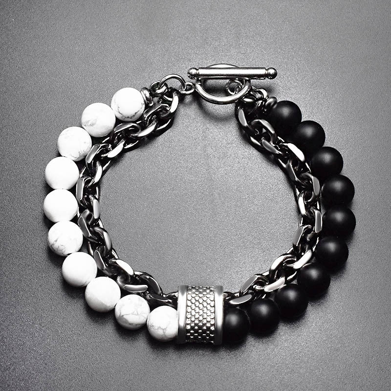 Men's Frosted Map Stone String Beads Metal Bracelets