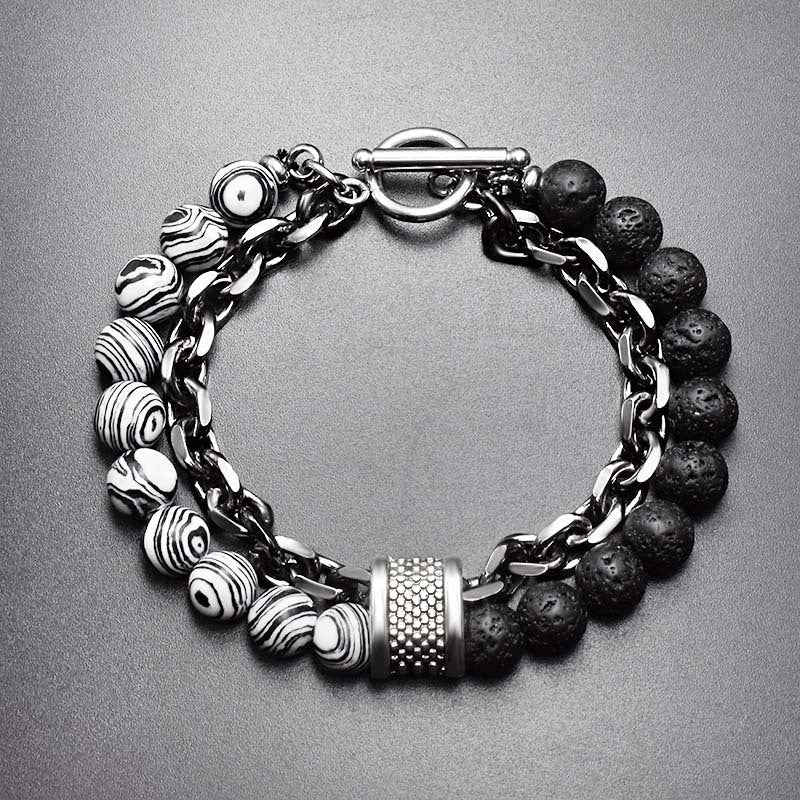 Men's Frosted Map Stone String Beads Metal Bracelets