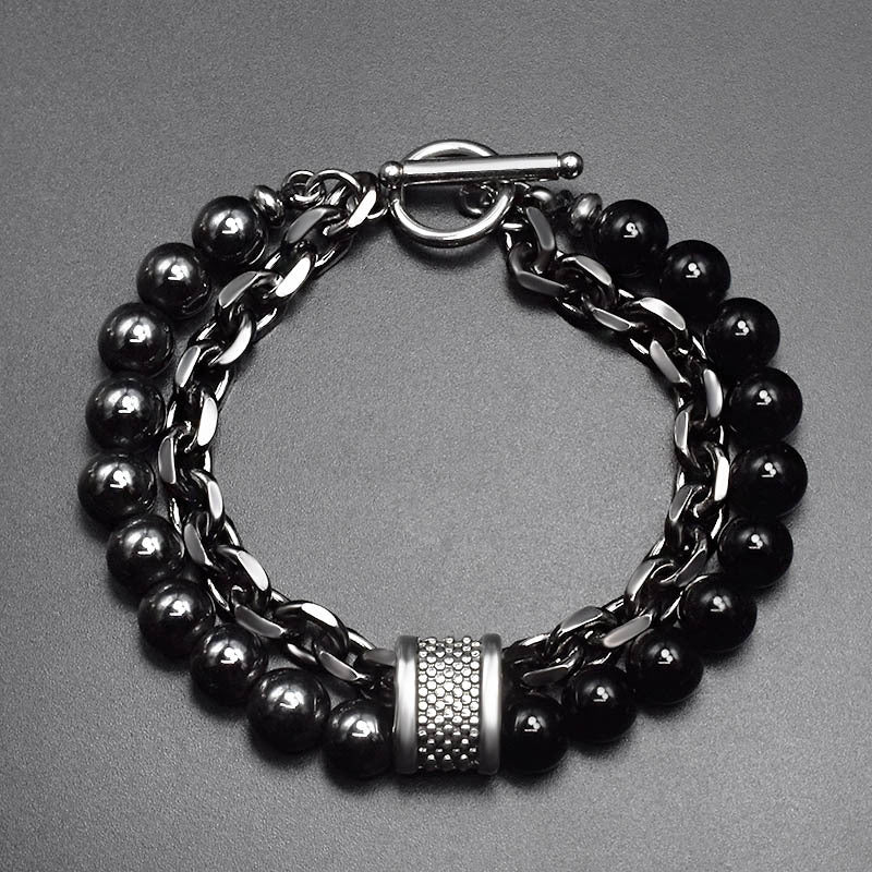 Men's Frosted Map Stone String Beads Metal Bracelets