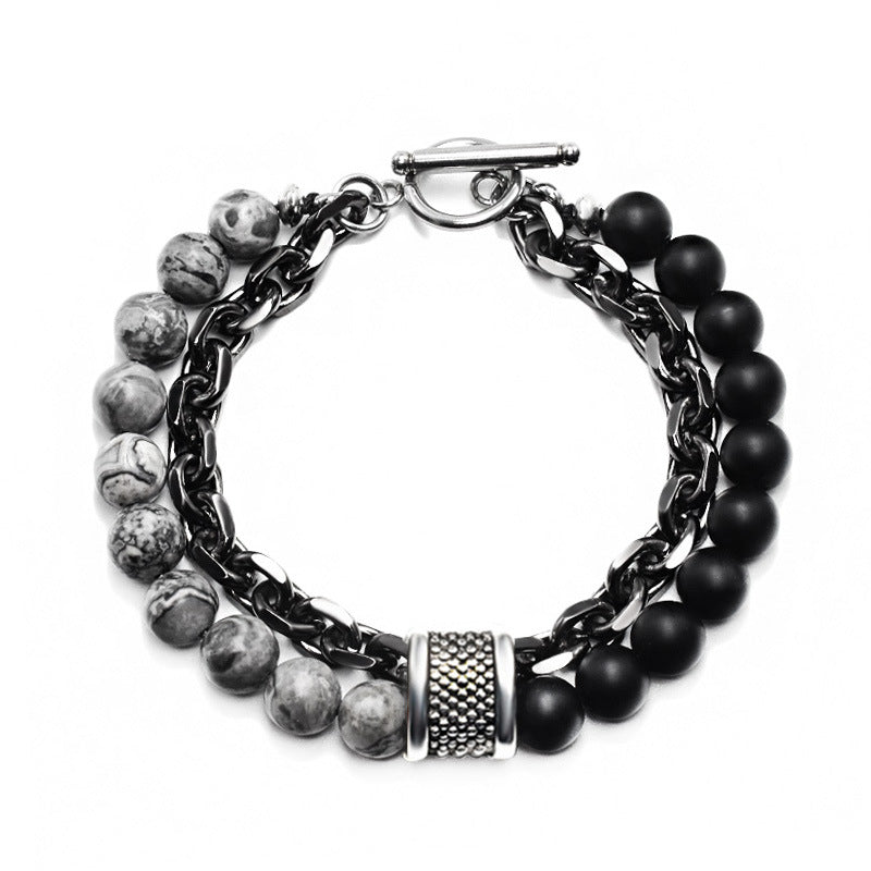 Men's Frosted Map Stone String Beads Metal Bracelets