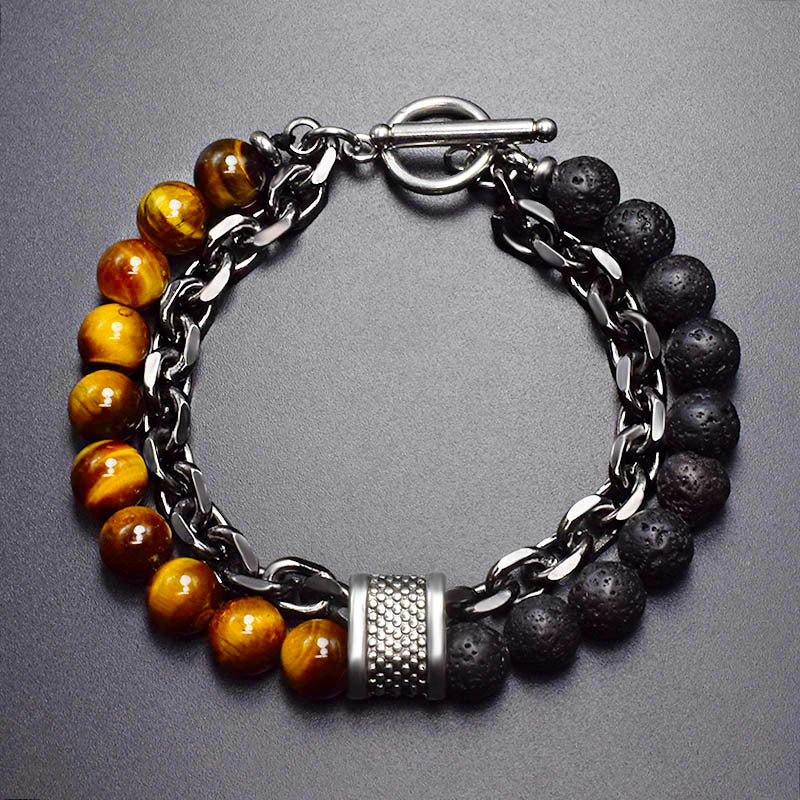 Men's Frosted Map Stone String Beads Metal Bracelets