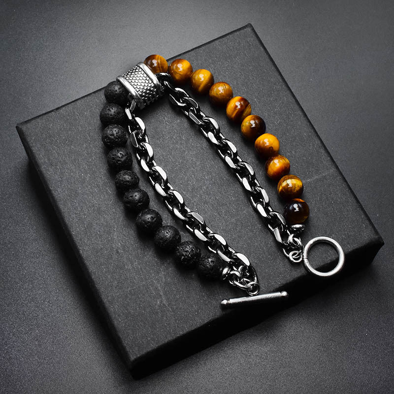 Men's Frosted Map Stone String Beads Metal Bracelets