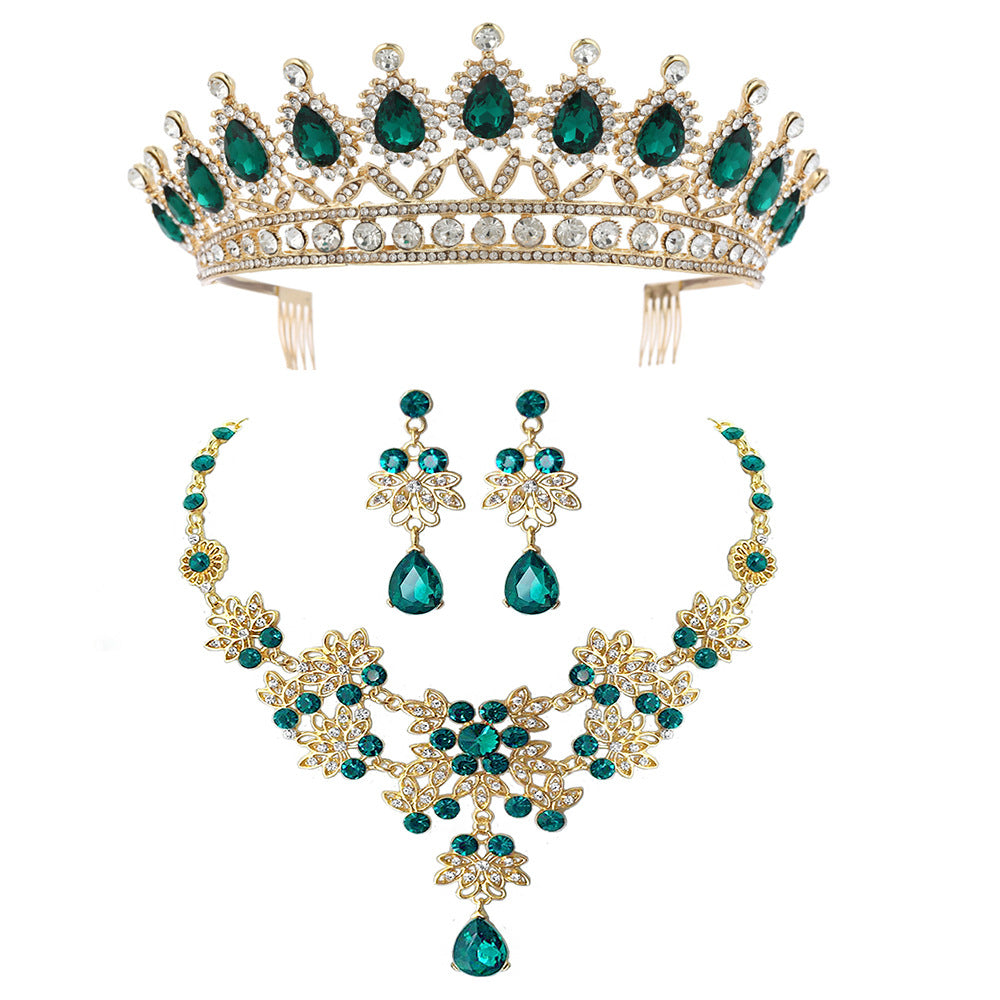 Boucles d'oreilles couronne en alliage pour femme, ornement de mariée, trois pièces