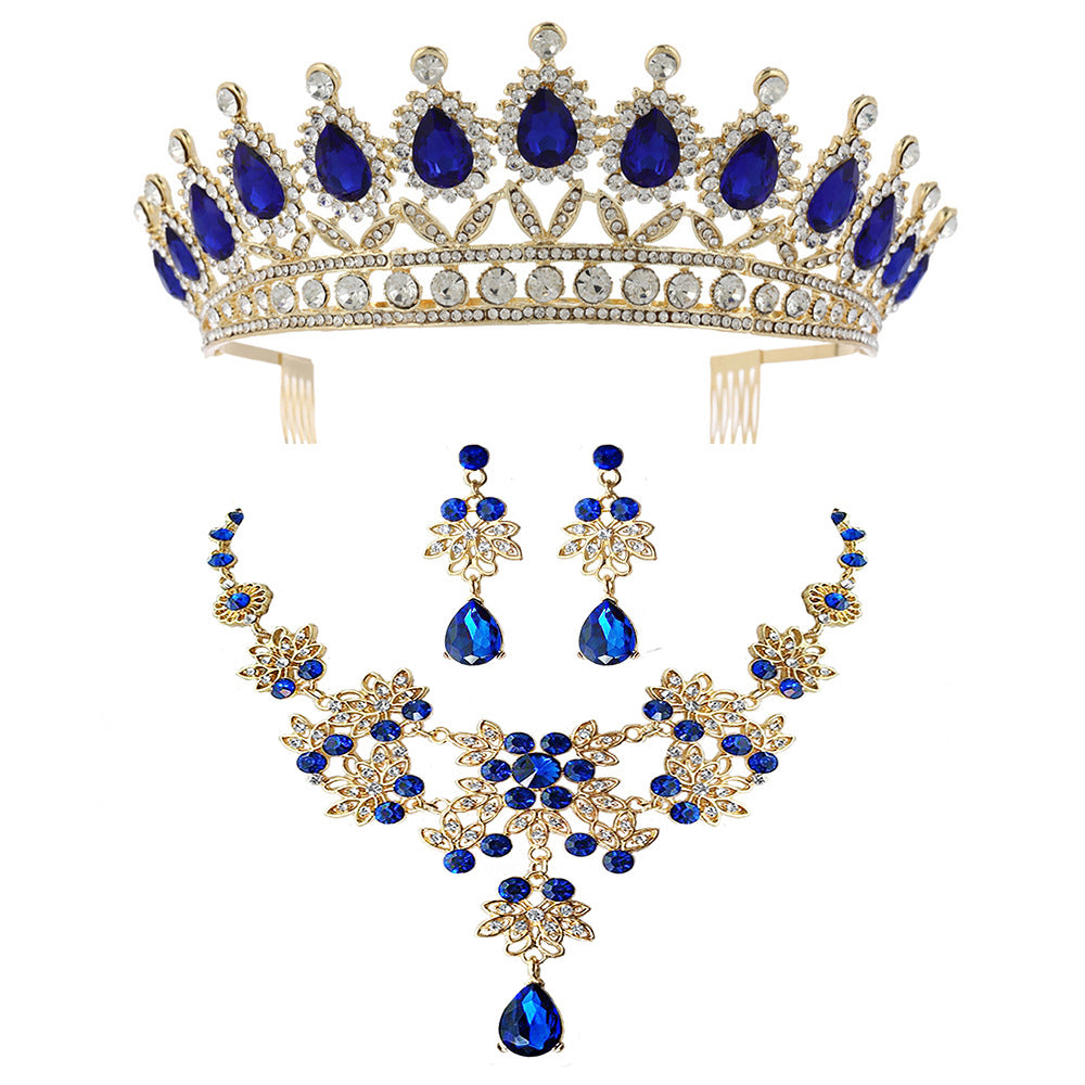 Boucles d'oreilles couronne en alliage pour femme, ornement de mariée, trois pièces