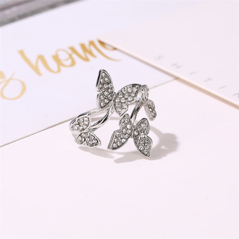 Temperament And Four Butterfly Wind Light Luxury Rings