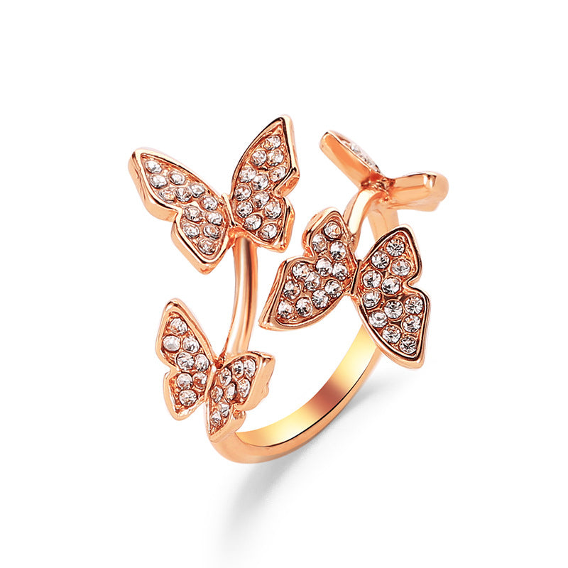 Temperament And Four Butterfly Wind Light Luxury Rings