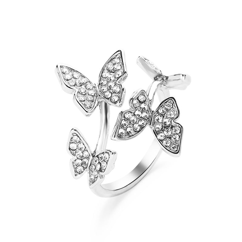 Temperament And Four Butterfly Wind Light Luxury Rings