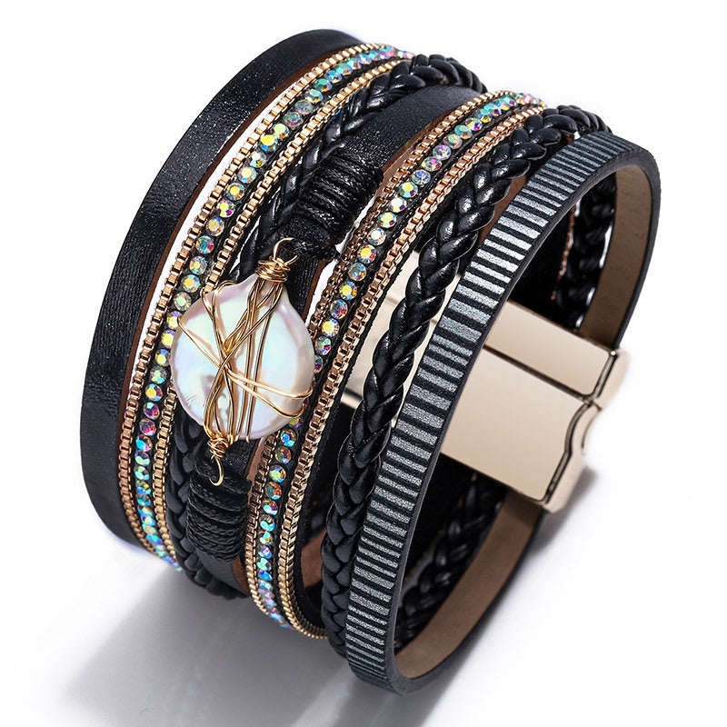 Damen-Armbänder mit gewebter natürlicher Muschel-Barockperlenverzierung