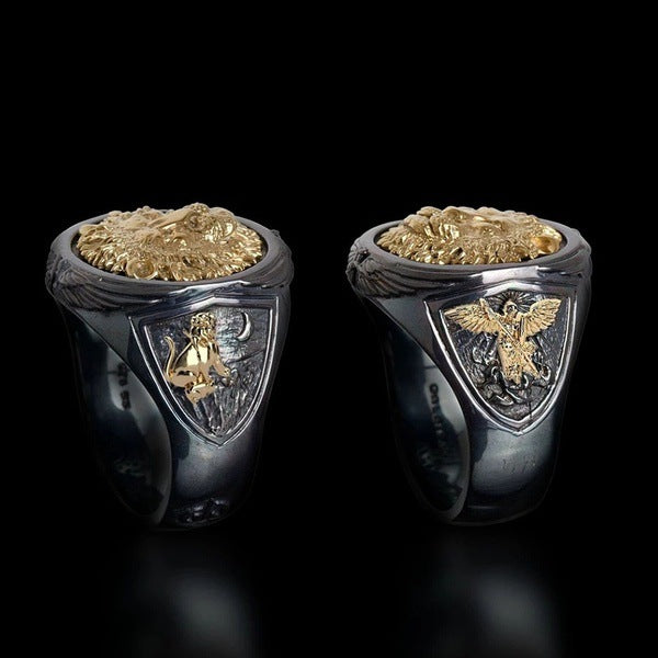 Zweifarbige, dominante, kreative Löwenkopf-Leuchtringe für Herren