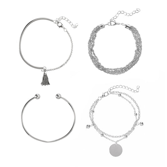 Simple Sier Glossy Tassel Personality Chain Bracelets