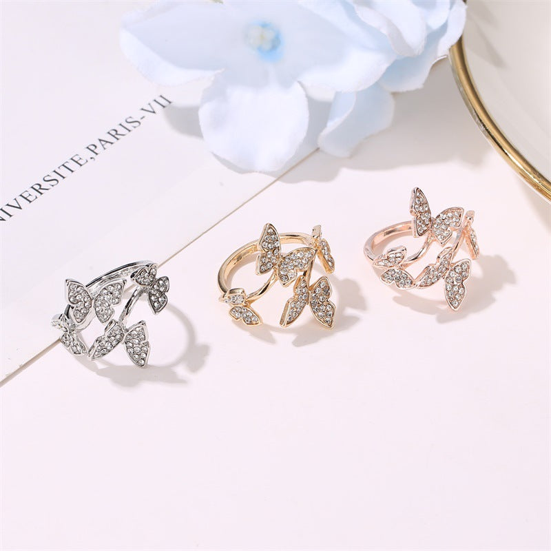 Temperament And Four Butterfly Wind Light Luxury Rings
