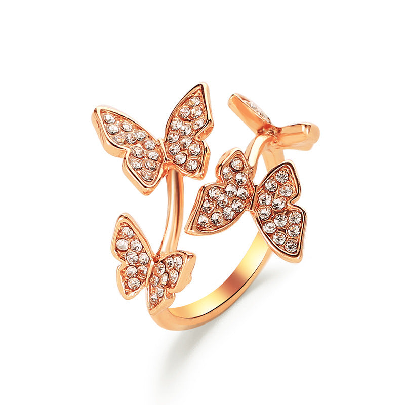 Temperament And Four Butterfly Wind Light Luxury Rings