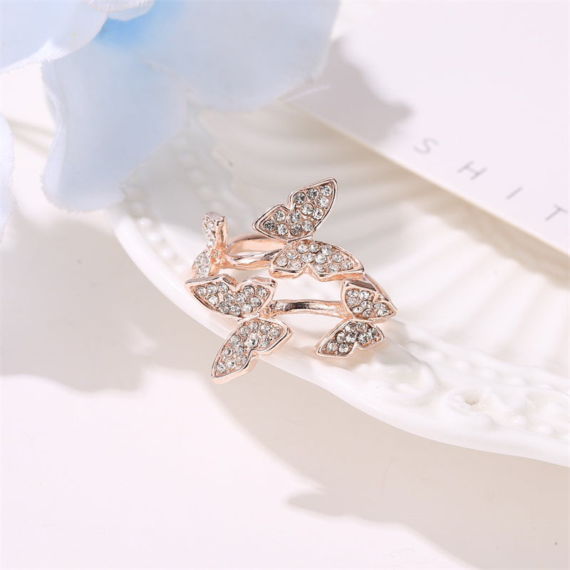 Temperament And Four Butterfly Wind Light Luxury Rings