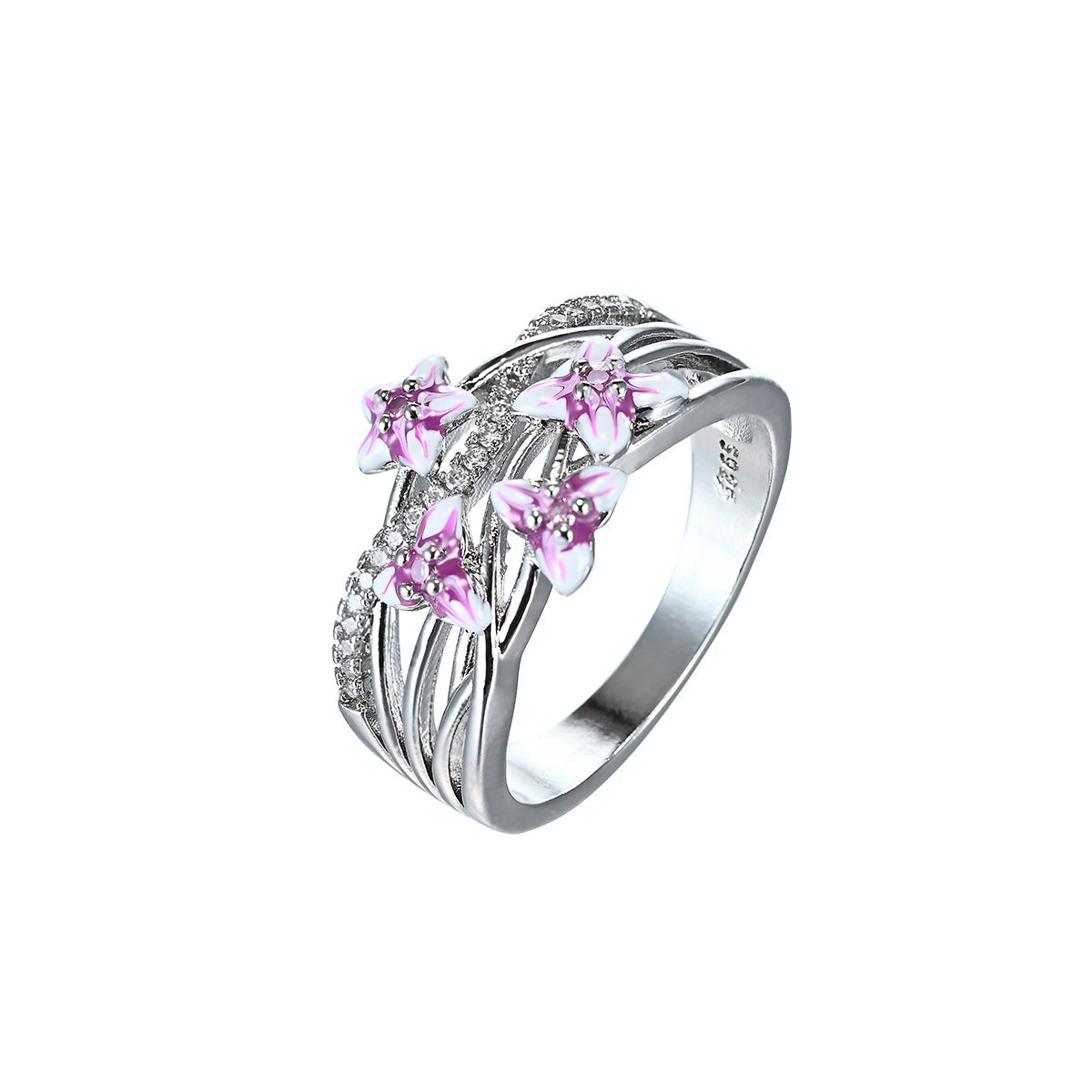 Violet Flower Color Epoxy Paint Engagement Rings