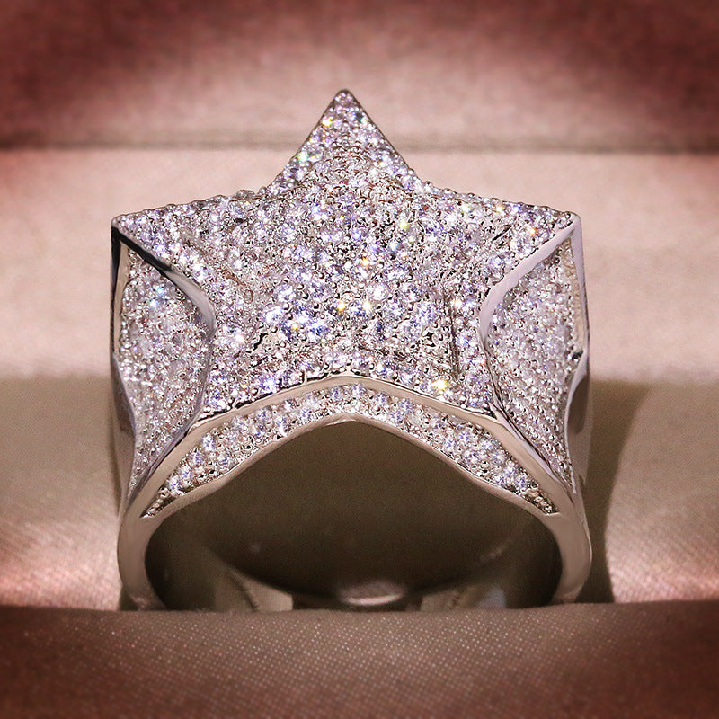 Men's Hip Hop Micro Inlaid Zircon Pentagram Rings