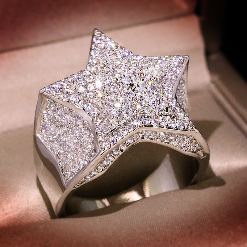Men's Hip Hop Micro Inlaid Zircon Pentagram Rings