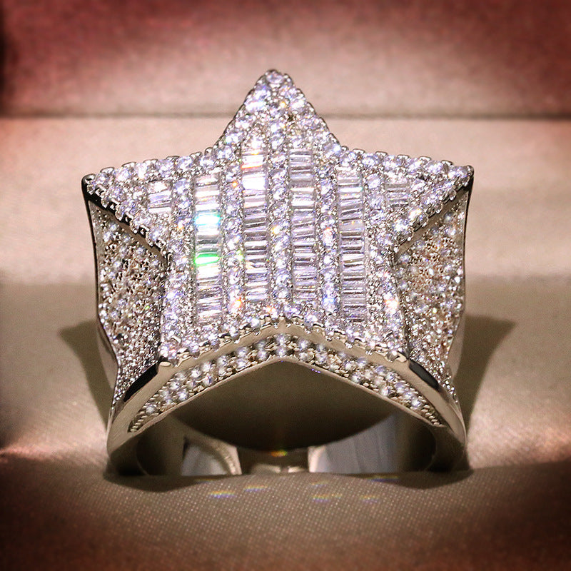 Men's Hip Hop Micro Inlaid Zircon Pentagram Rings