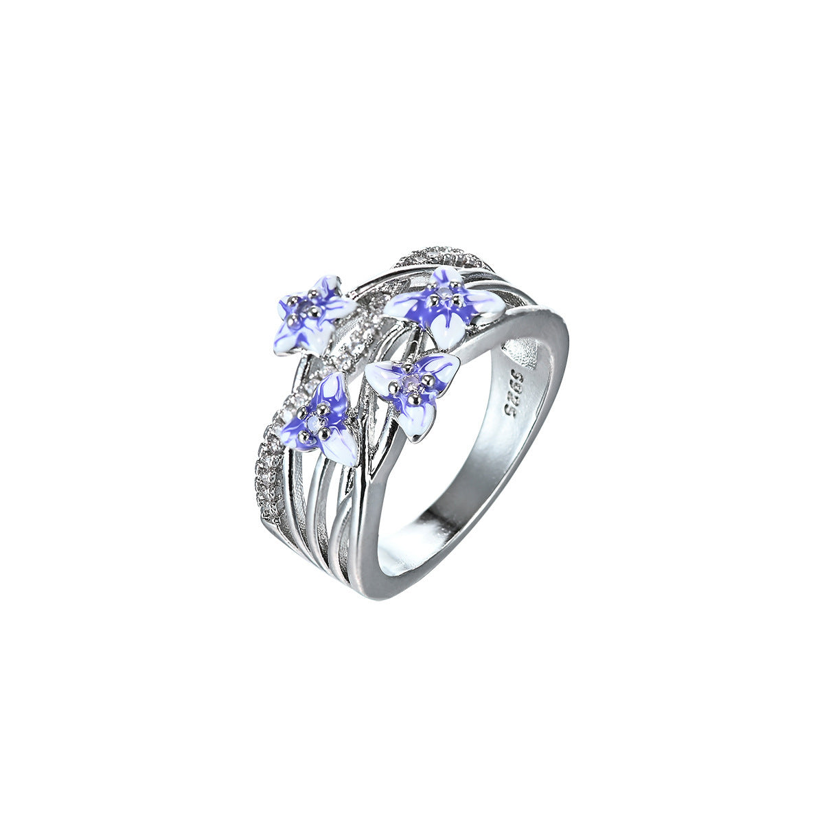 Violet Flower Color Epoxy Paint Engagement Rings