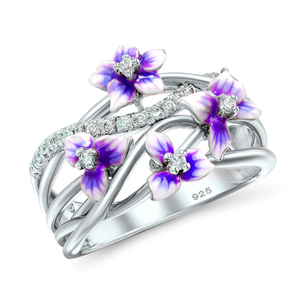 Violet Flower Color Epoxy Paint Engagement Rings