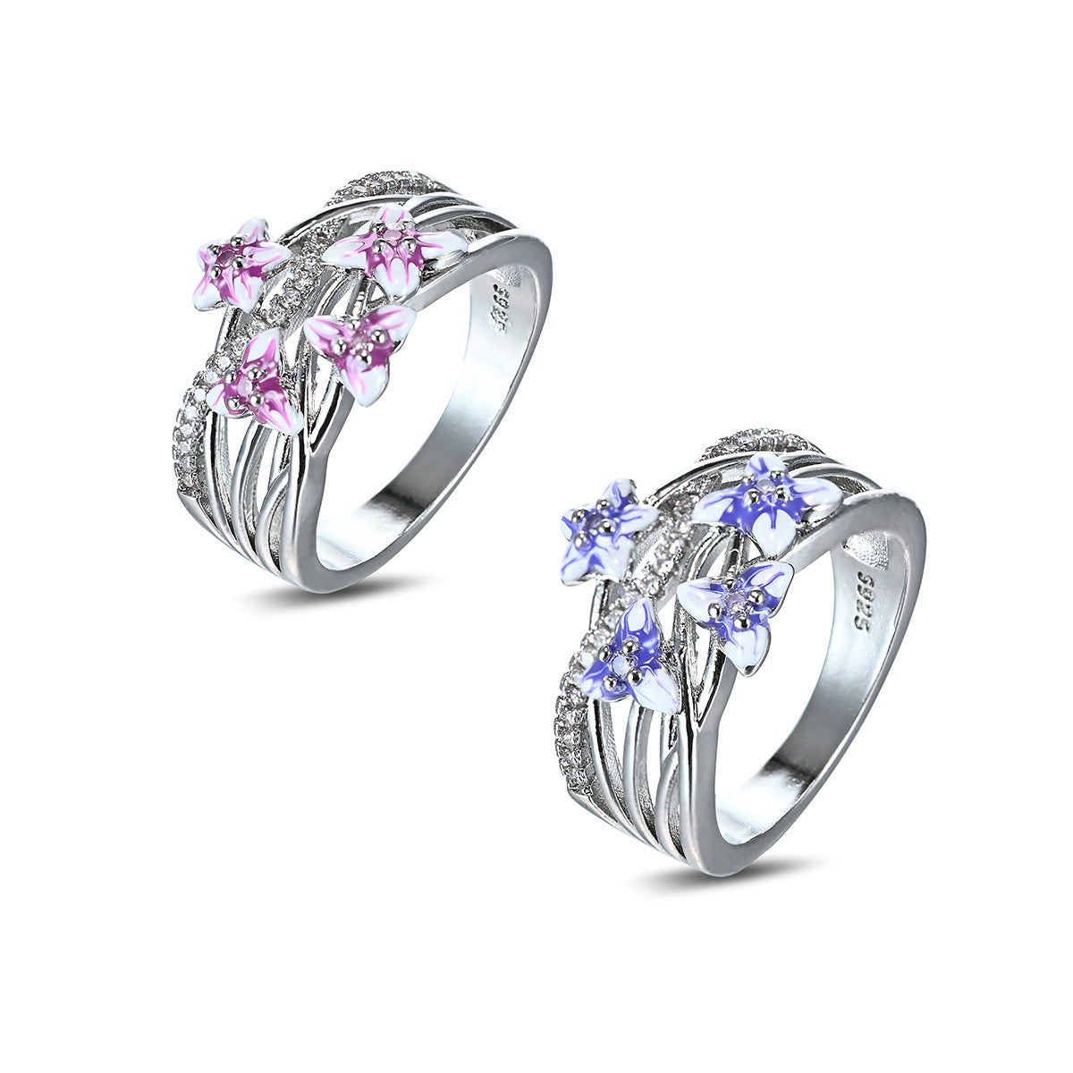 Violet Flower Color Epoxy Paint Engagement Rings