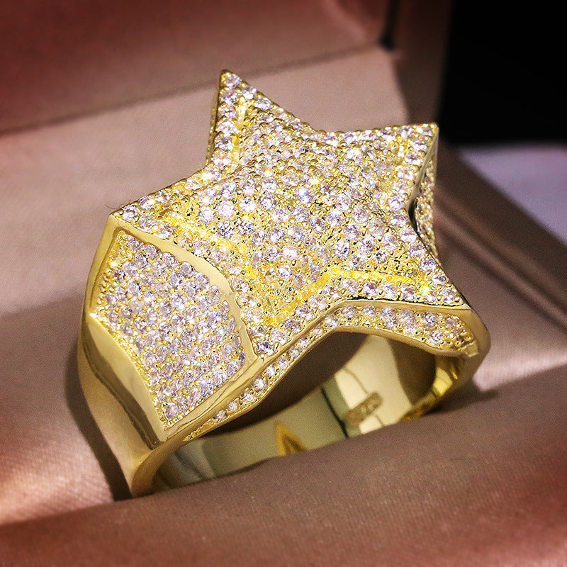 Men's Hip Hop Micro Inlaid Zircon Pentagram Rings
