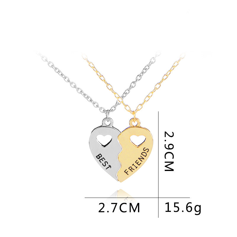 Girlfriends Hollow Heart-shaped Gold And Sier Stitching Necklaces
