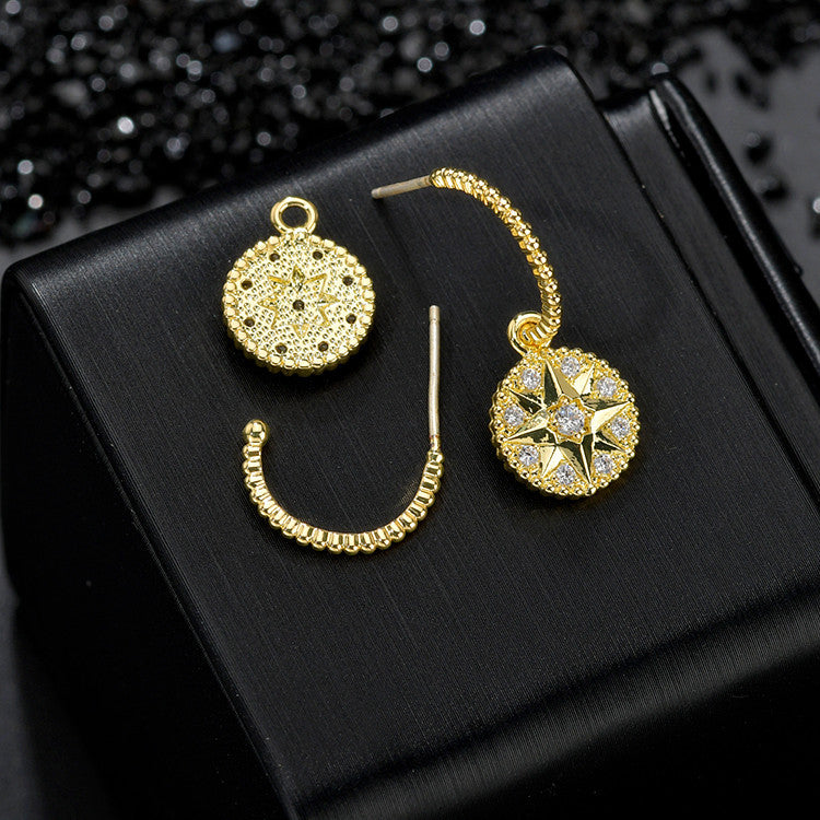 Boucles d'oreilles rondes élégantes de style coréen à huit étoiles