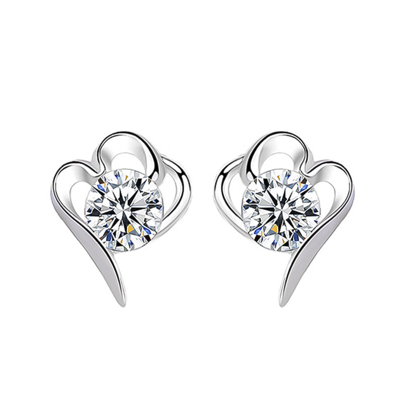 Women's Sier Love Heart Fresh Heart-shaped Niche Sweet Earrings