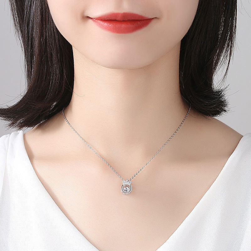 Sterling Sier Smart Swing Crown Heart Pulsatile Pendant Necklaces
