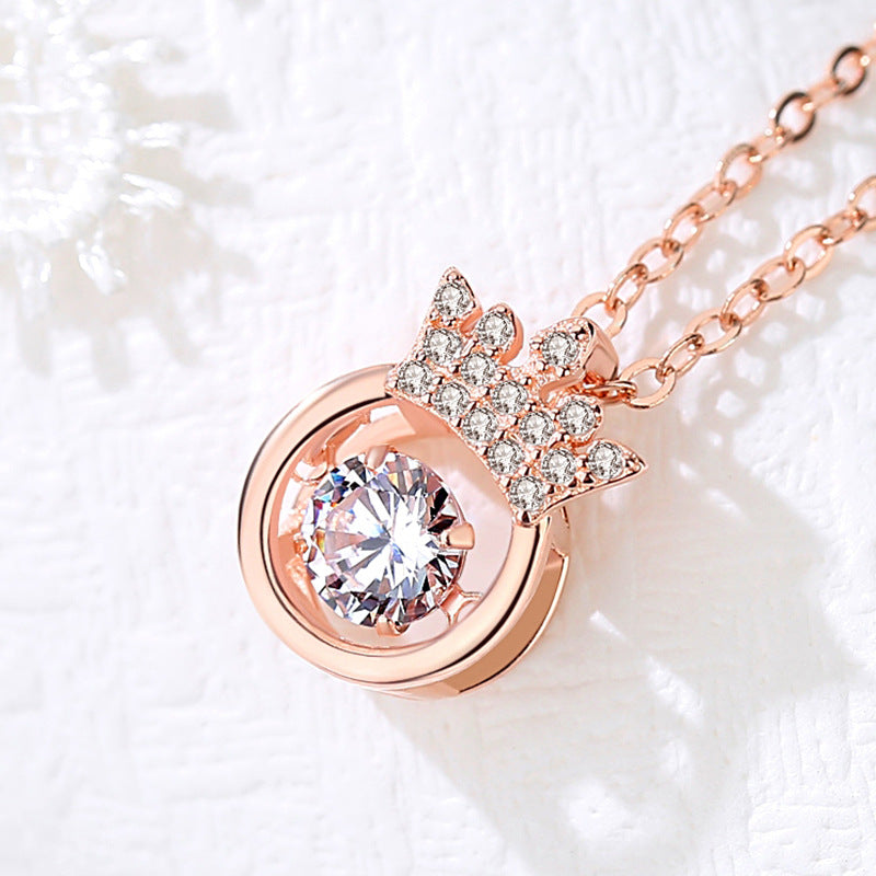 Sterling Sier Smart Swing Crown Heart Pulsatile Pendant Necklaces
