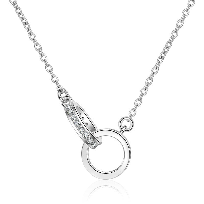 Colliers pour femmes en or rose avec boucle ronde et double diamant incrusté de clavicule courte