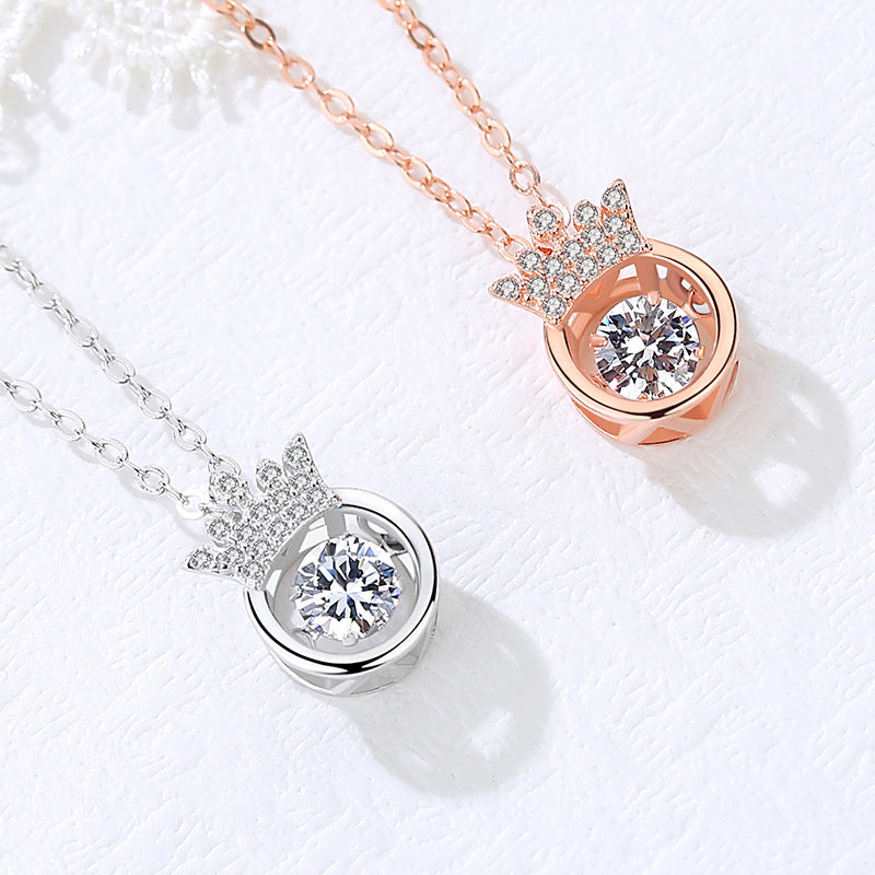 Sterling Sier Smart Swing Crown Heart Pulsatile Pendant Necklaces