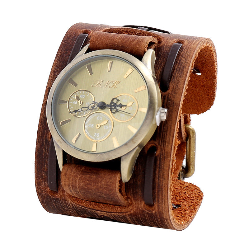 Montre en cuir tressé vintage pour hommes, bracelets larges